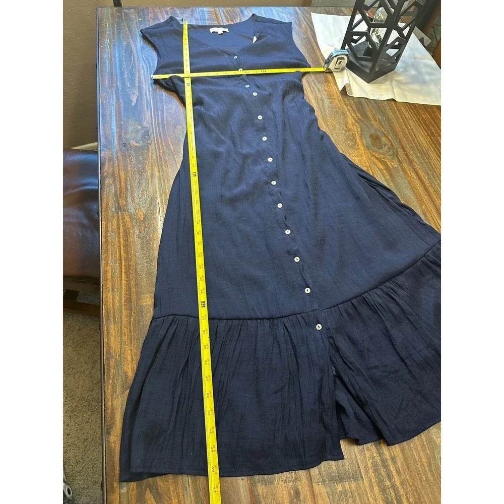 Nanette Lepore Dress Navy Blue Button Front Maxi Woman‎ Size 14 Tier Cottagecore